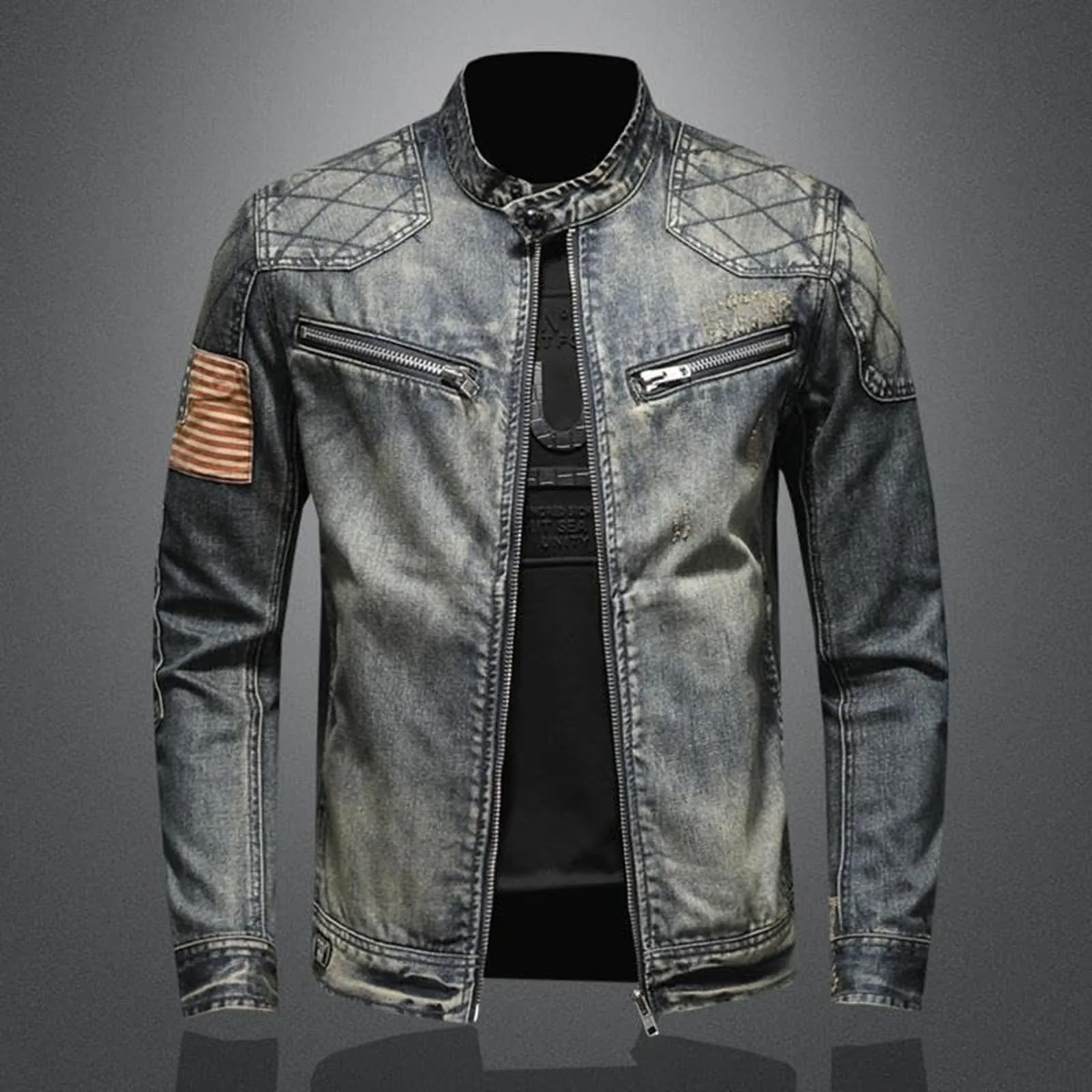 Men'S Shoes For Jeans - Vintage Denim Jacket With Zip Stand