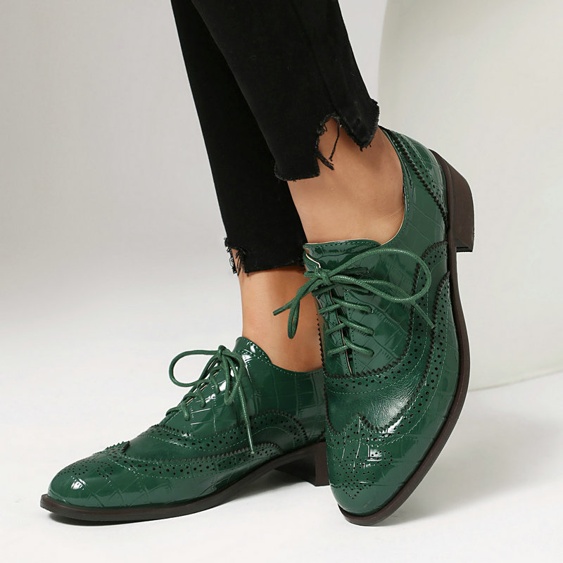 Women Stone Print Brogue Oxfor - Oxford Brogue Leather avaliação e preço