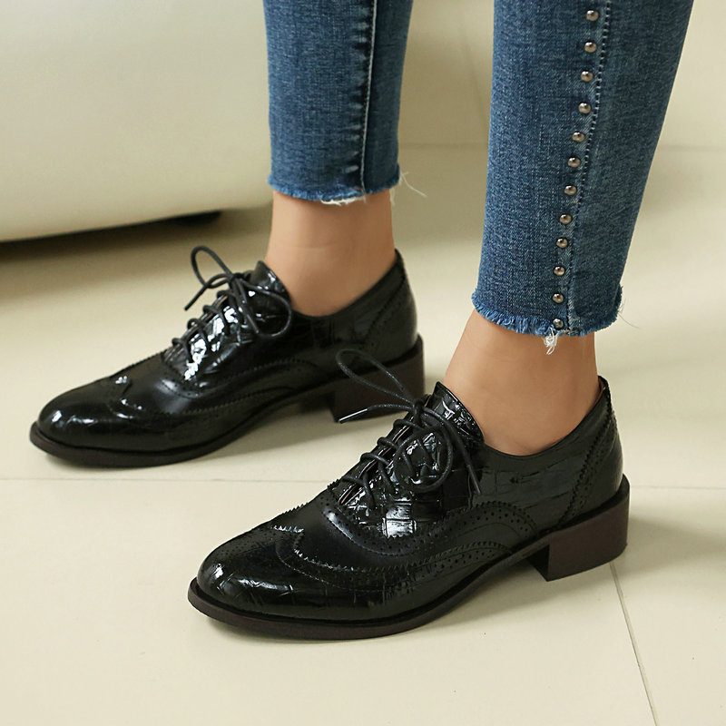Women Stone Print Brogue Oxfor - Oxford Brogue Leather avaliação e preço