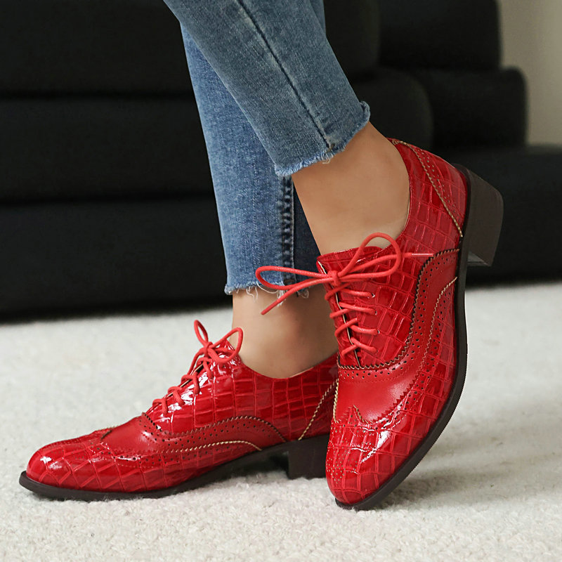 Women Stone Print Brogue Oxfor - Oxford Brogue Leather avaliação e preço