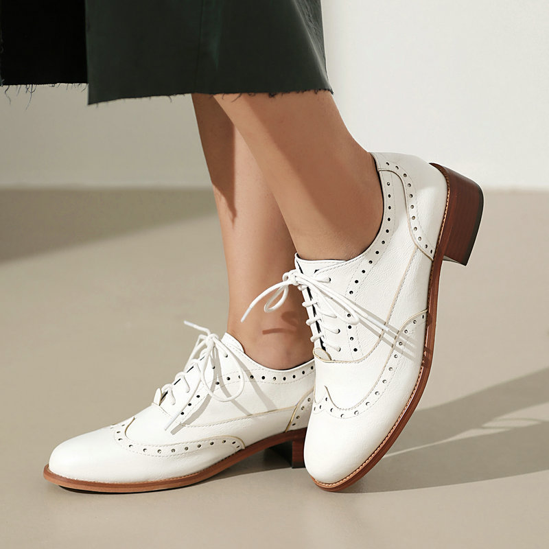 Brogue Oxford Shoes Women Lace - Oxford Brogue Leather avaliação e preço