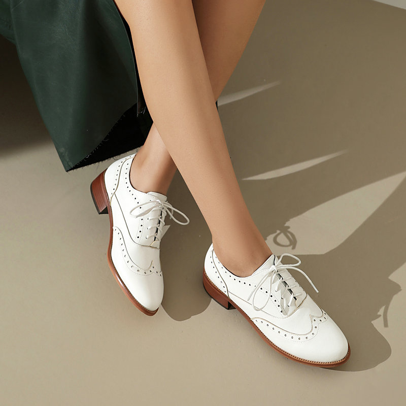 Brogue Oxford Shoes Women Lace - Oxford Brogue Leather avaliação e preço