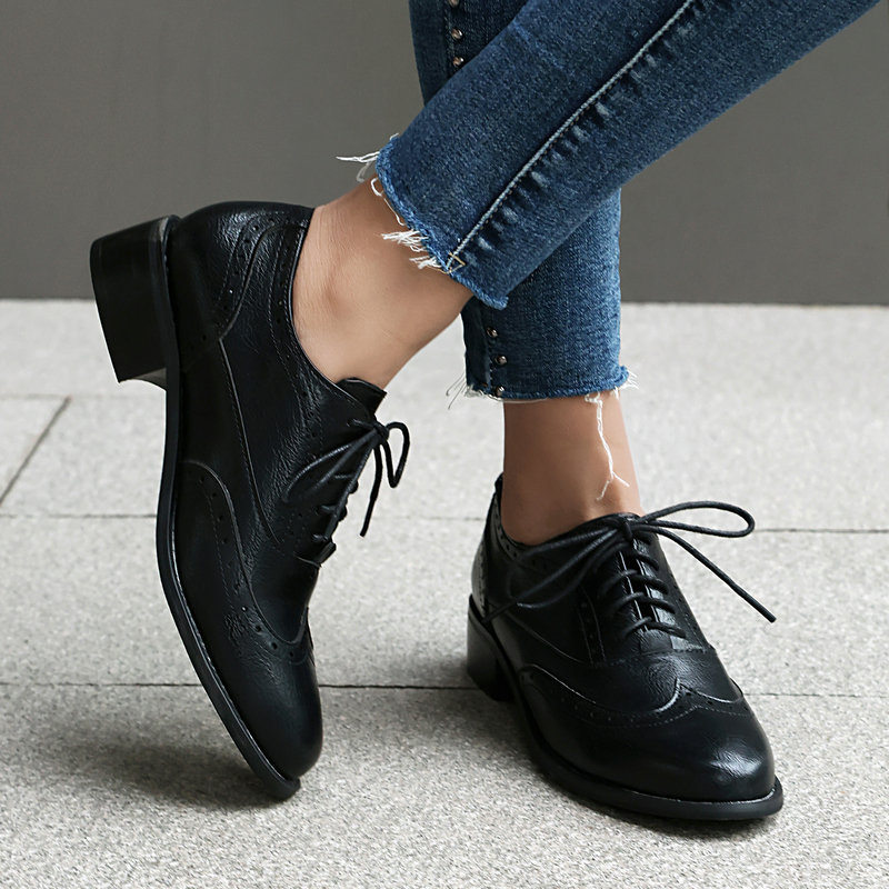 Brogue Oxford Shoes Women Lace - Oxford Brogue Leather avaliação e preço