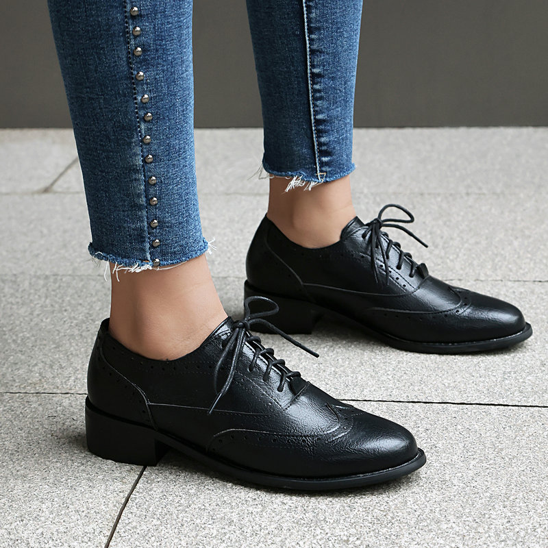 Brogue Oxford Shoes Women Lace - Oxford Brogue Leather avaliação e preço