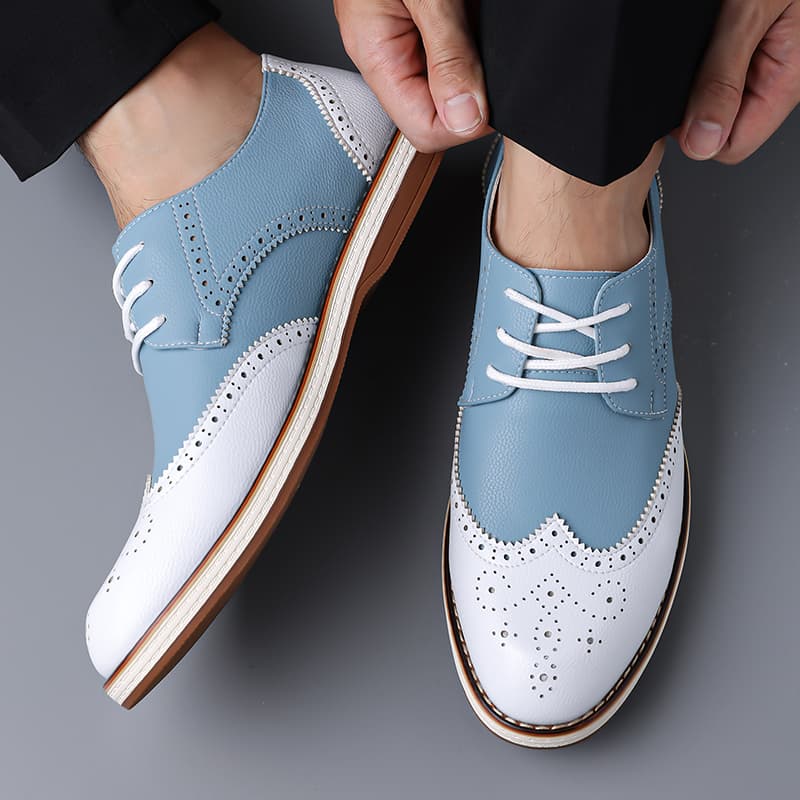 Mens White Blue Two Tone Brogu - Oxford Brogue Leather avaliação e preço